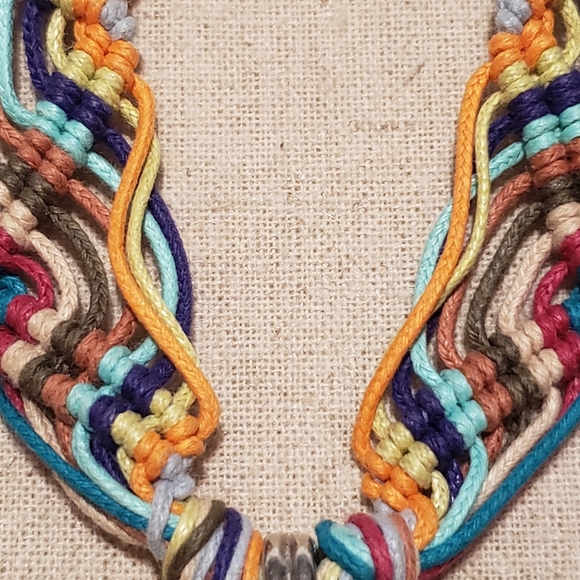 Boho Woven Silver Tone Peach Cabochon Necklace - Picture 4 of 6